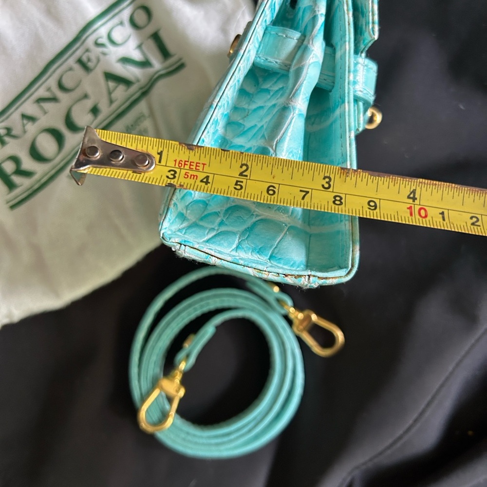 Mini Croc-Embossed Crossbody Bag in Aqua - Picture 8 of 9
